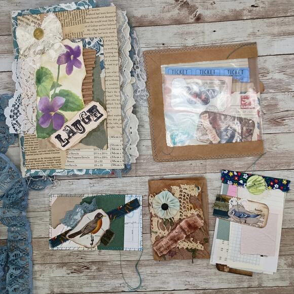 Turquoise Embellished Junk Journal: Flowers, Birds and Butterflies (Laugh) - Picture 4 of 16